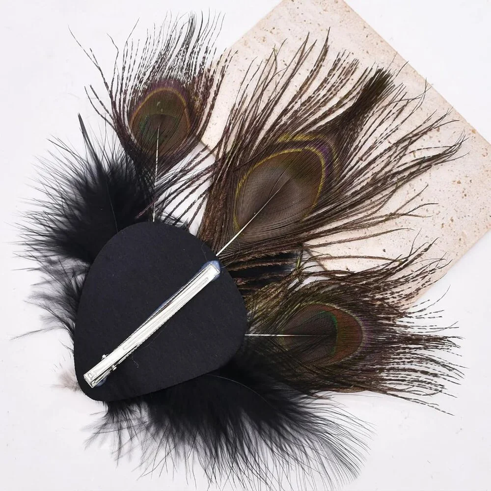 Halloween Peacock Black Feather Hairpin
